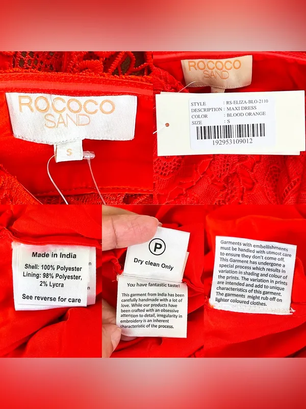 Rococo Sand Eliza‎ Lace Maxi Dress Cutout Blood Orange Small NWT - Image 6