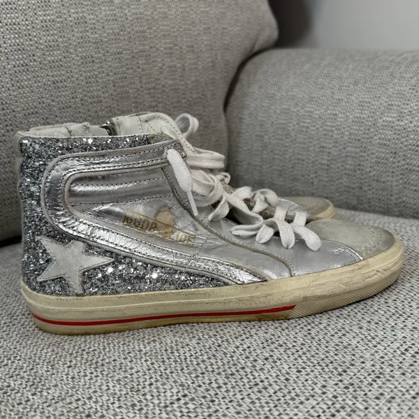 Golden Goose Slide with‎ Laminated Leather Upper and Silver Glitter Size 36 - Image 8