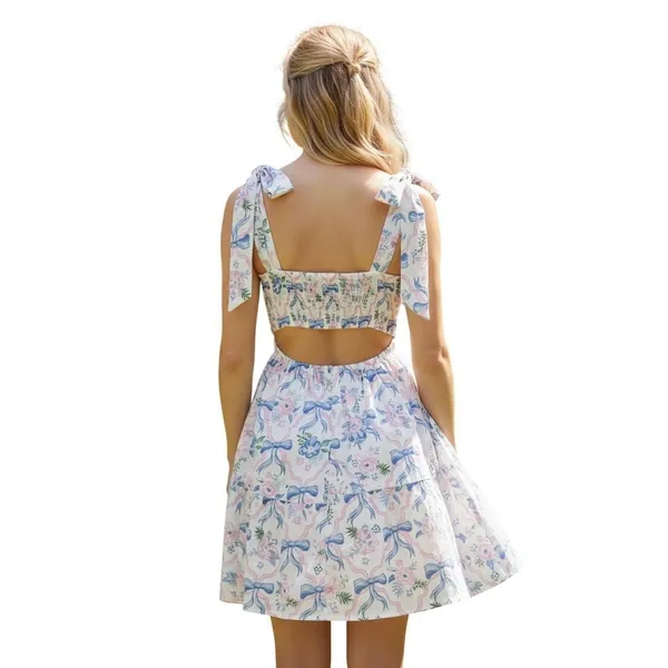 Simply Southern Bow Floral Mini Dress Tie‎ Shoulder Back Cutout Size Large - Image 11