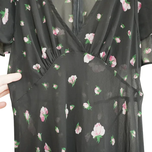 Betsey Johnson‎ Vintage Urban Outfitters Black Rosebud Sheer Floral Maxi Dress - Image 5