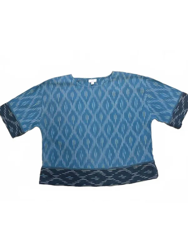 J Jill Pure Jill Women's Small Blue Ikat Print Dragonfly Cotton Oversized Boxy - Image 2