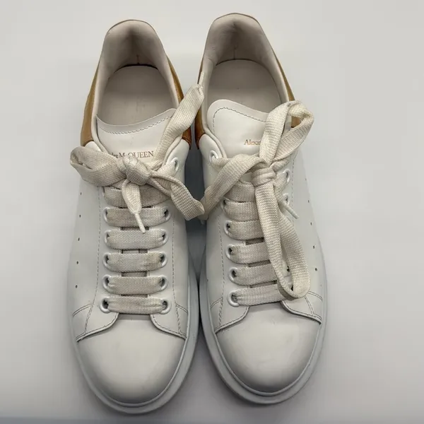 Alexander McQueen Metallic Gold & White Oversized Lace Up Sneakers Size 39 - Image 8