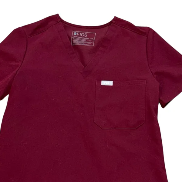 FIGS Catarina One Pocket Scrub Top Burgundy XS Healthcare Nurse Hospital Uniform - Image 2
