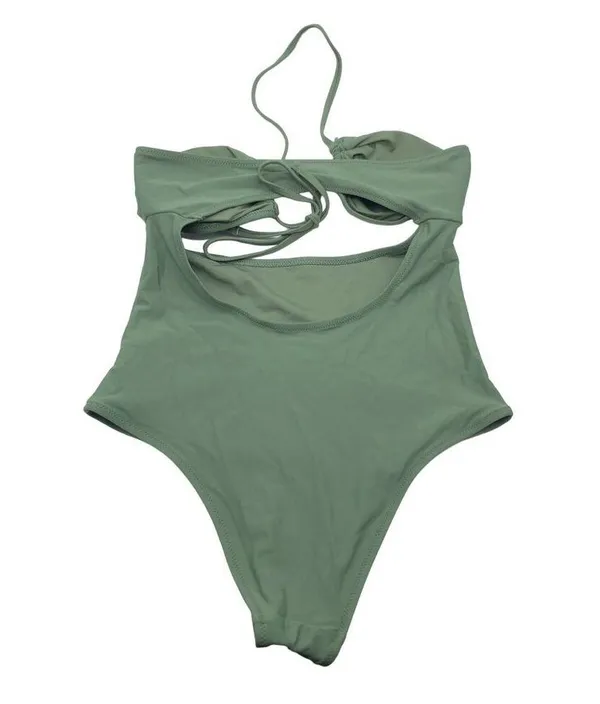 Aerie Ruched Cut Out One Piece Swimsuit Cheeky Green S - Image 2