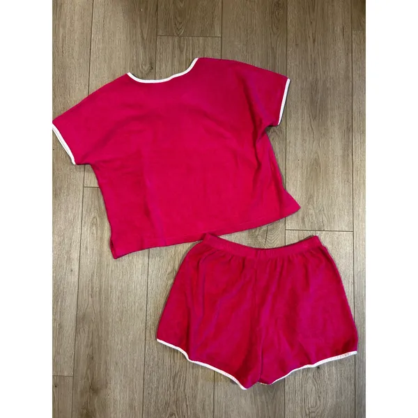 Vintage Vanity Fair Pink Terry Cloth Lounge Set Shorts Top Made in USA Medium - Image 5