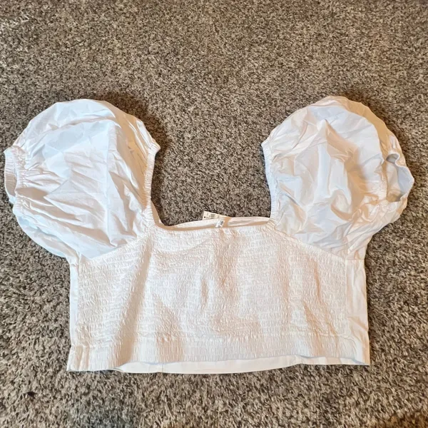 Aerie‎ White Puff Sleeve Smocked Back Crop Top Square Neck XXL 078-1782-3675 - Image 6