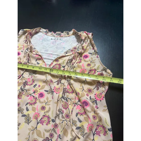 LOFT Womens‎ Large Floral Sleeveless Ruffle Neck Tie Blouse Pink Yellow - Image 3