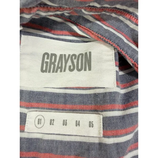 Grayson The Hero Striped Button Down Shirt Cotton Blue Red Size 01 Small - Image 4