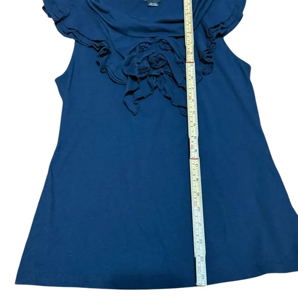 Anthropologie Deletta Womens Ruffle Front Navy‎ Blue Sleeveless Blouse Sz S - Image 6