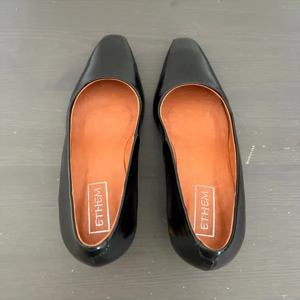 Ethem Pumps Block Heel 38 Black Patent Leather Made in Spain Mod Square Toe - Image 7