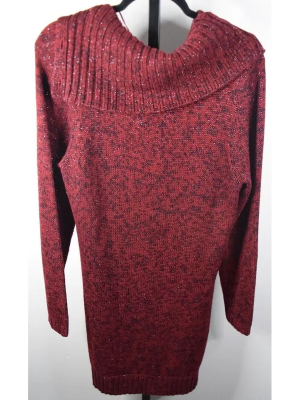 Relativity Marled Cable Knit Sweater Dress Asymmetric Button Cowl Neck XL - Image 2