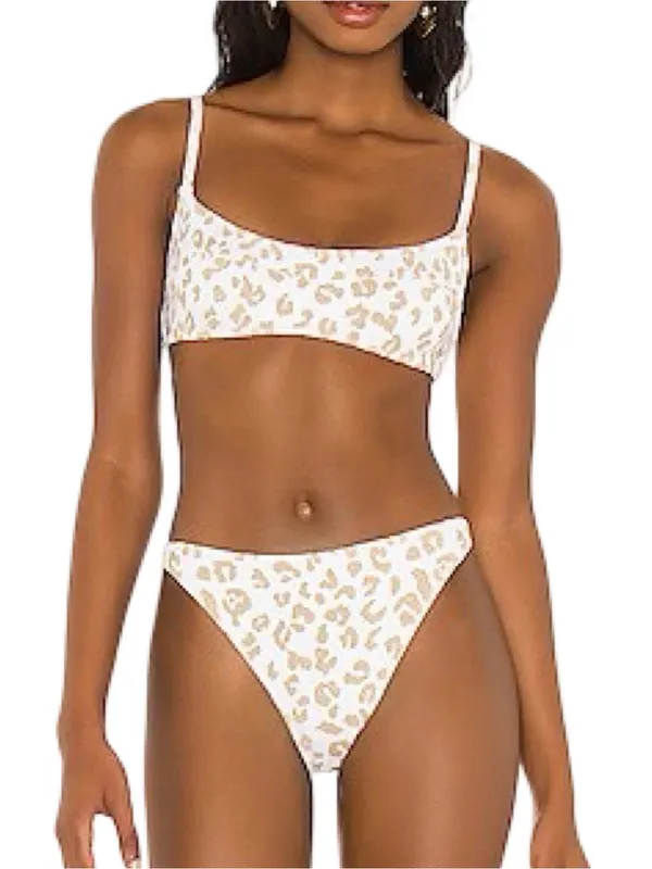 SOLID & STRIPED Women’s Size M Top S Bottom White Gold Leopard Print Bikini - Image 5