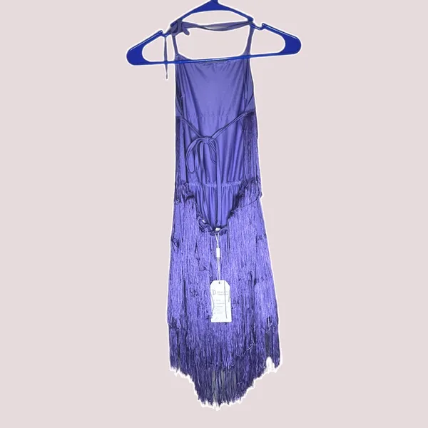 NWT Purple‎ Backless Fringe Dress Jumpsuit - XS - Image 5