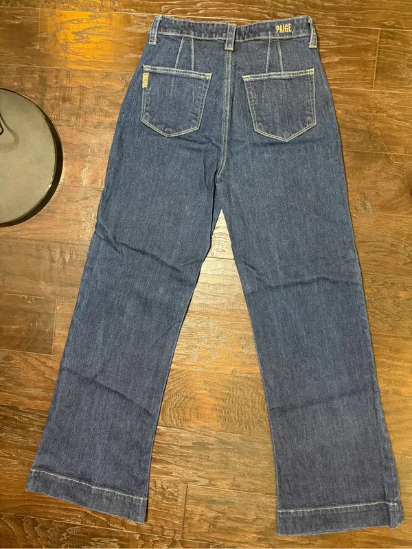 PAIGE Leenah High Rise Wide Leg Jeans Sz 28 Ceremony Dark Wash Stretch Denim - Image 3