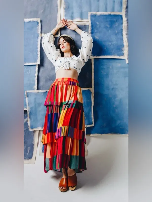 FARM Rio Vibrant Multi-Stripe Tiered MIDI Skirt - Image 5