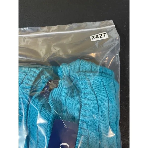 Chaps Cable Knit V-Neck Sweater XL Teal 100% Cotton Preppy Old Money NWT - Image 10