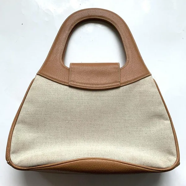 Vintage Authentic Gucci 90’s Leather Bamboo Canvas Shoulder Tan Preppy Classic - Image 5