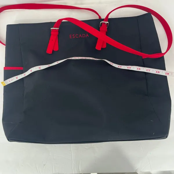 Escada Large Nylon Shopper Tote Black Red Shoulder Bag Travel Tote - Image 10