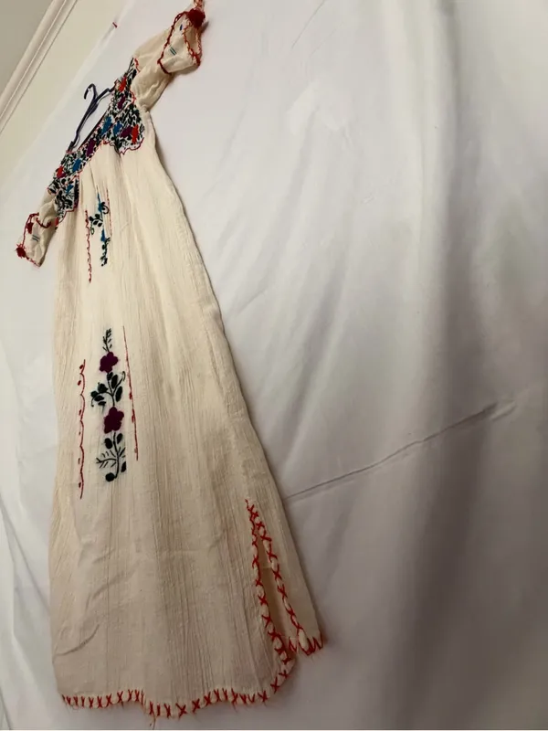 Mexican Hand Embroidered Dress Ivory Floral San Antonino Artisanal Boho(A852) - Image 10
