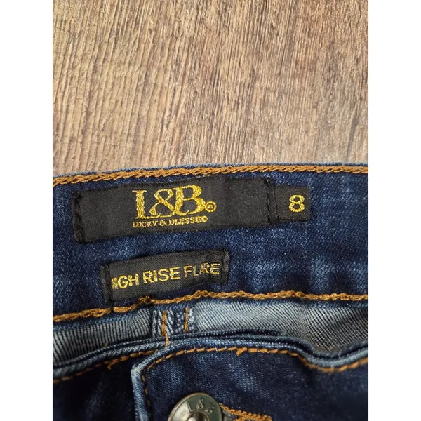 Lucky + Blessed Extreme Flare Dark Wash Jeans L18074-DW Stretch Size 8 - Image 4