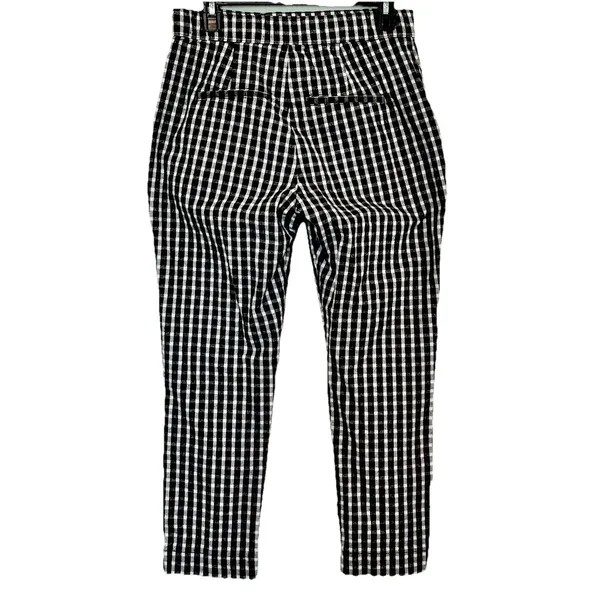 Hollister Pants Womens Size M Black White Plaid Elastic Waist Pockets preppy - Image 2