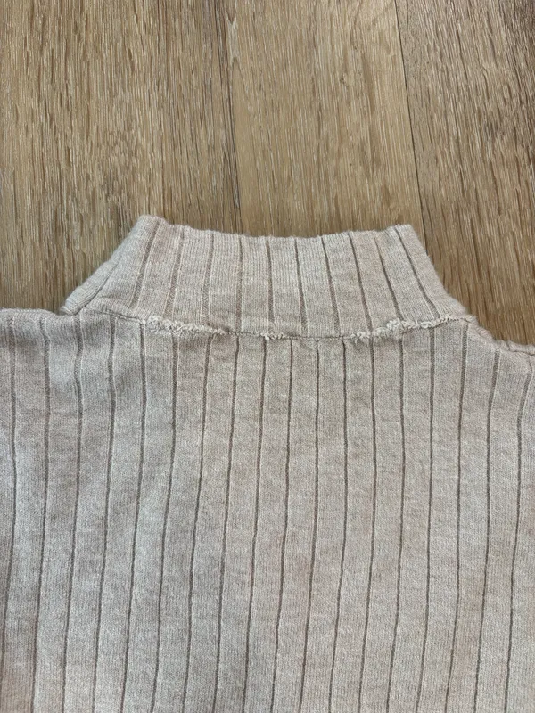 Cream Ribbed Mock Neck Long Sleeve Top Tan Size XS - Image 4