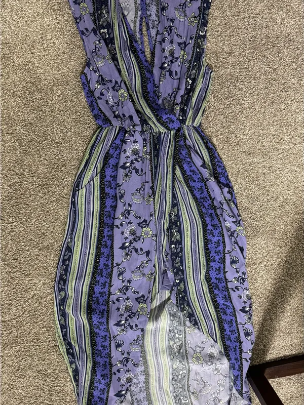 Anthropologie-Astr the Label Lavender and Navy Floral-Stripe Sleeveless Dress - Image 6
