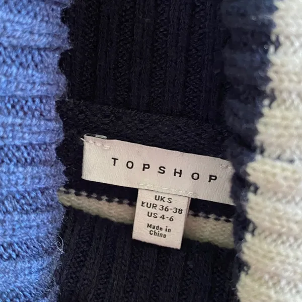 Topshop Oversized Striped Turtleneck Sweater Navy Cream Size Small - Image 5