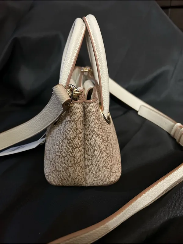 Nanette Lepore Almond Logo Junyper Mini Satchel Cream Handles & Strap NWT - Image 9