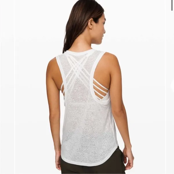 Lululemon Timeless Classic Tank White Athletic Sheer Sleeveless Shirt Racerback - Image 2