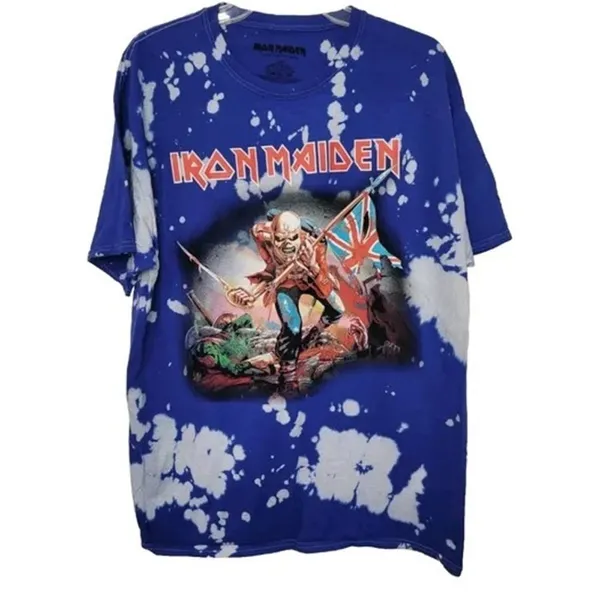 Iron Maiden Vintage Style Graphic Artwork Tye Dye Short Sleeve Shirt XL Blue - Image 10