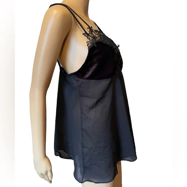 Je T’adore Vintage 90s Black Beaded Sequin Velvet Glam Sheer Lingerie Slip Top - Image 4