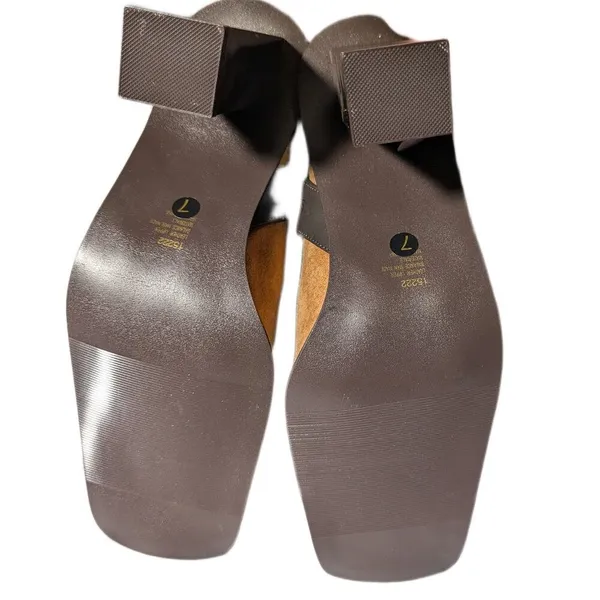Vtg Y2K Newport News Tan Suede Knee High Square Toe Block Heel Harness Boots 7 - Image 5