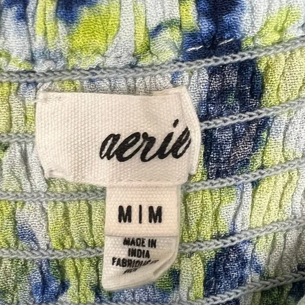 Aerie Floral Tie Dye Keyhole Mini Dress Blue Green Boho Smocked Size M - Image 6
