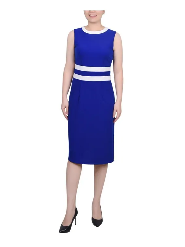 NY Collection Colorblock 2-Piece Dress and Jacket Set Sapphire Blue / White 6P - Image 15