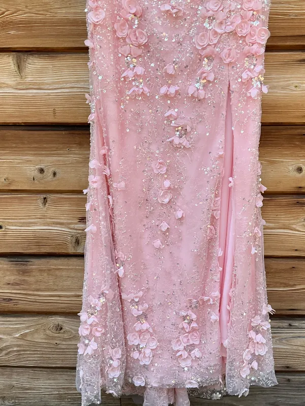 MAC DUGGAL Pink Size 8 3D Floral Strapless Sweetheart Gown With Slit Dress - Image 9