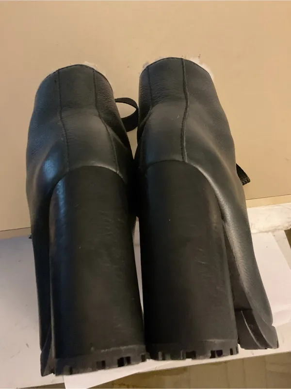SCHUTZ women Black leather Platform combat Zhara heel boots US 7.5 Narrow - Image 3