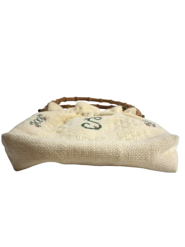 Vintage Monogram “S” Embroidered Cross Stitch Bamboo Handle Cottagecore Bag - Image 8