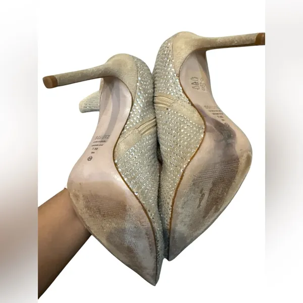 Schutz‎ Women's Sybil Suede & Rhinestone Stilleto Heel Mid-Calf Bootie Tan 7.5 B - Image 4