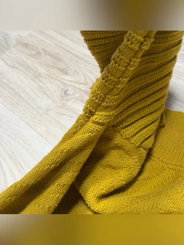 Happy x Nature Puff Sleeve Sweater Dress Mock Neck Chevron Knit Retro Boho - Image 3