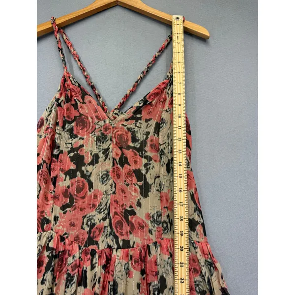 ASTR The Label Taupe Pink Floral Metallic Tiered Maxi Dress Small ACDR100834B‎ - Image 5