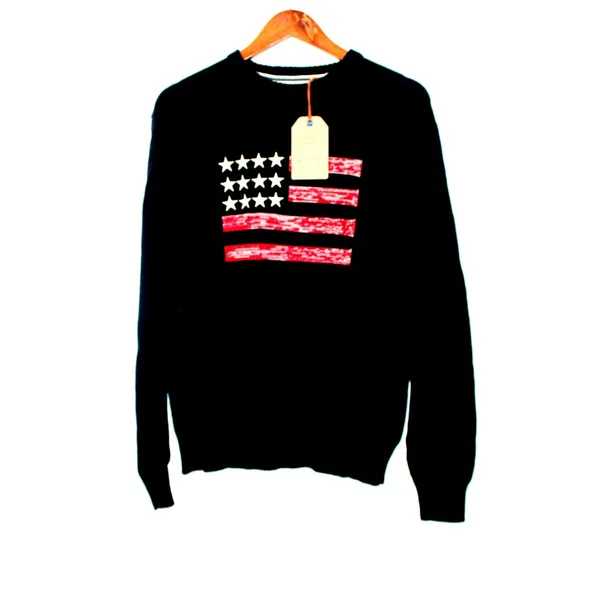 NWT Weatherproof Cotton Sweater Pullover Flag Striped Y2K Medium Navy Red - Image 3
