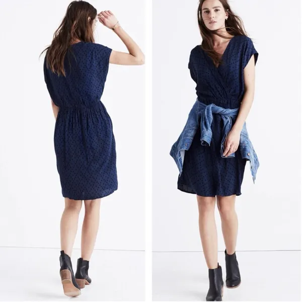 Madewell Navy Blue Wrap-Front Draped‎ Mini Dress in Brushstroke Diamond Size XS - Image 12