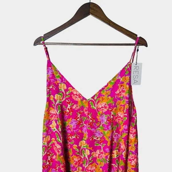 RESA Hannah Floral Midi‎ Slip Dress Small Pink Floral Fiji Print V Neck - Image 4