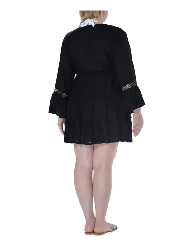 NWT Raviya Lace-Inset Eyelet-Flounce Cover-Up 76301X Black 1X - Image 2