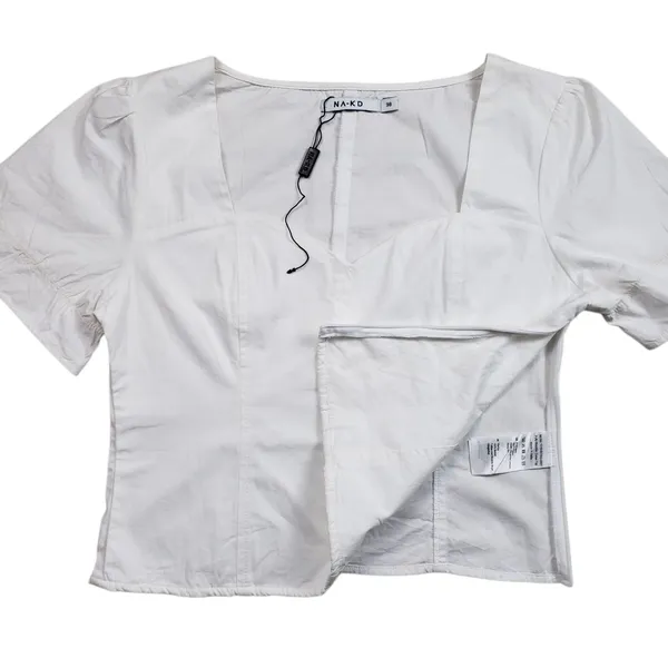 NAKD Puffy Shoulder Corset Top Womens Medium 38 White Side Zip Boho - Image 6