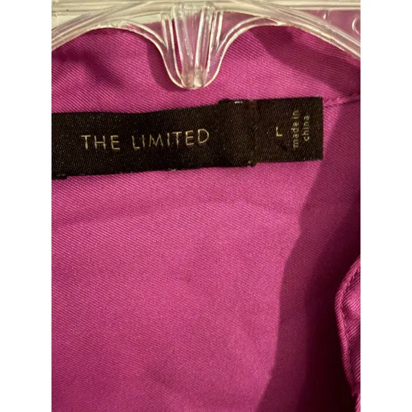 The Limited Magenta‎ Purple Split Neck Long Sleeve Blouse Gold Stud Detail Large - Image 3