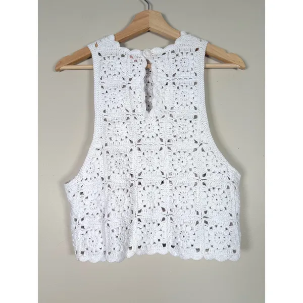 Show Me‎ Your Mumu Laguna Top White Daisy Crochet Cotton Boho Crop XS Festival - Image 4