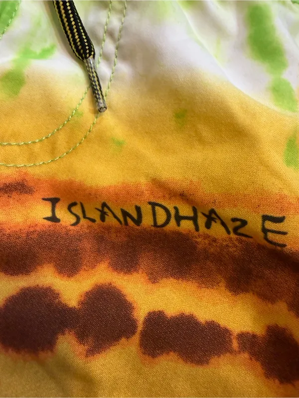 Women's Tie-Dye Board Swim Shorts - Green, Yellow & Brown - Image 2