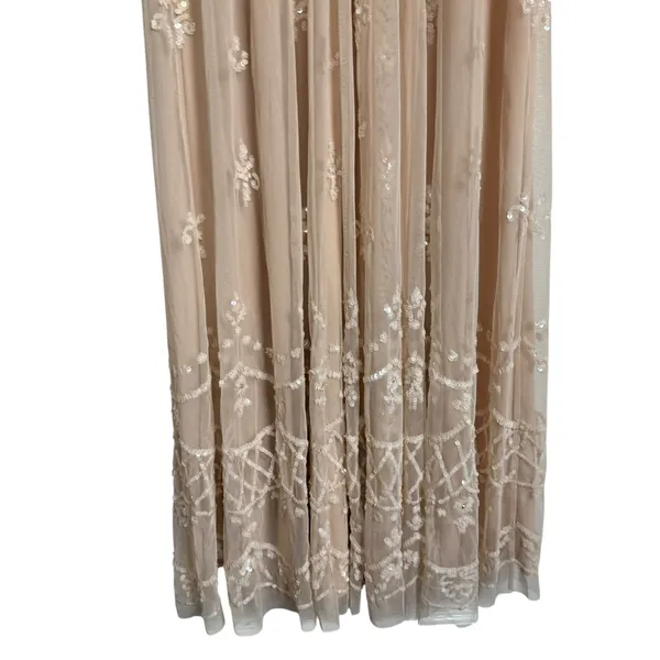 Mac Duggal Blush Pink V Neck Flounce Sleeve Embellished Mesh Gown Size 8 - Image 9